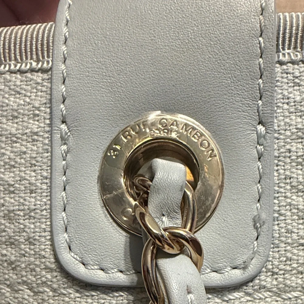 AUTHENTIC Chanel Small Deauville Shopping Tote in Blue Boucle w/ Gold Hardware - Picture 6 of 15